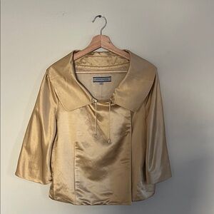 Anne Klein Gold Satin Drawstring Collar Evening Jacket